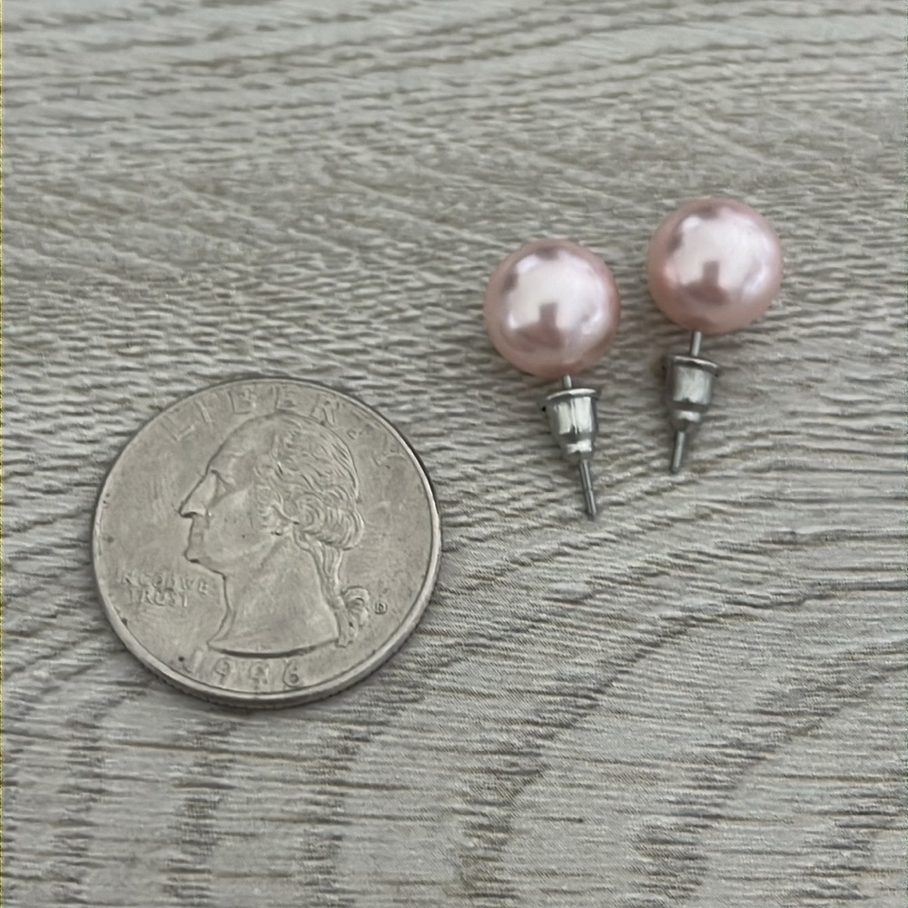 Pink Faux Pearl Stud Earrings - Picture 4 of 4